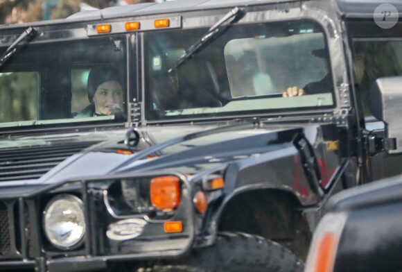 Exclusif - Arnold Schwarzenegger, sa compagne Heather Milligan, son fils Patrick Schwarzenegger et sa petite-amie Miley Cyrus lors d'un week-end en famille à Sun Valley, le 27 décembre 2014.