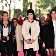 La princesse Stéphanie de Monaco arrivant accompagnée de ses filles Camille Gottlieb et Pauline Ducruet le 18 janvier 2015 au chapiteau Fontvieille, au 4e soir du 39e Festival International du Cirque de Monte-Carlo.
