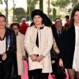 La princesse Stéphanie de Monaco arrivant accompagnée de ses filles Camille Gottlieb et Pauline Ducruet le 18 janvier 2015 au chapiteau Fontvieille, au 4e soir du 39e Festival International du Cirque de Monte-Carlo.