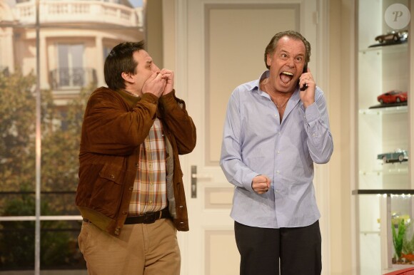 Guy Lecluyse, Michel Leeb lors du filage de la pièce "Le Tombeur" au théâtre des Nouveautés à Paris le 21 janvier 201