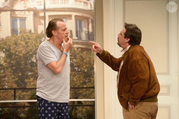 Michel Leeb, Guy Lecluyse lors du filage de la pièce "Le Tombeur" au théâtre des Nouveautés à Paris le 21 janvier 201