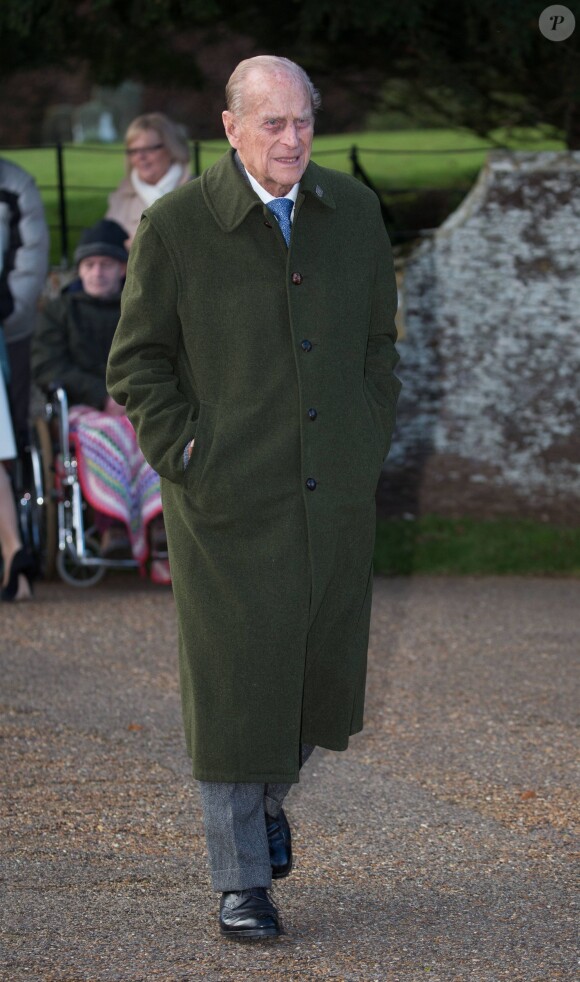 Le prince Philip, duc d'Edimbourg, lors de la messe de Noël à Sandringham le 25 décembre 2014