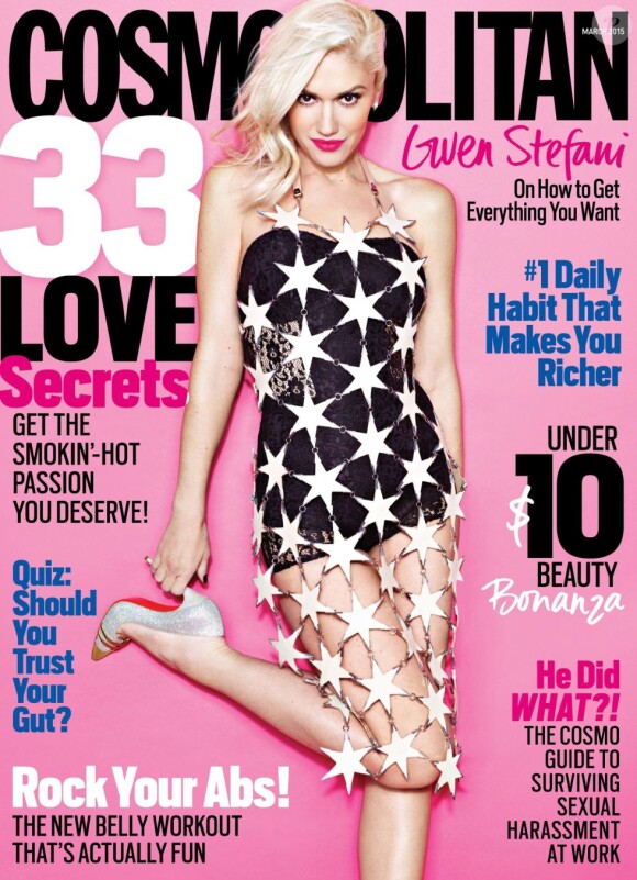 Gwen Stefani en couverture du magazine américain "Cosmopolitan", mars 2015.