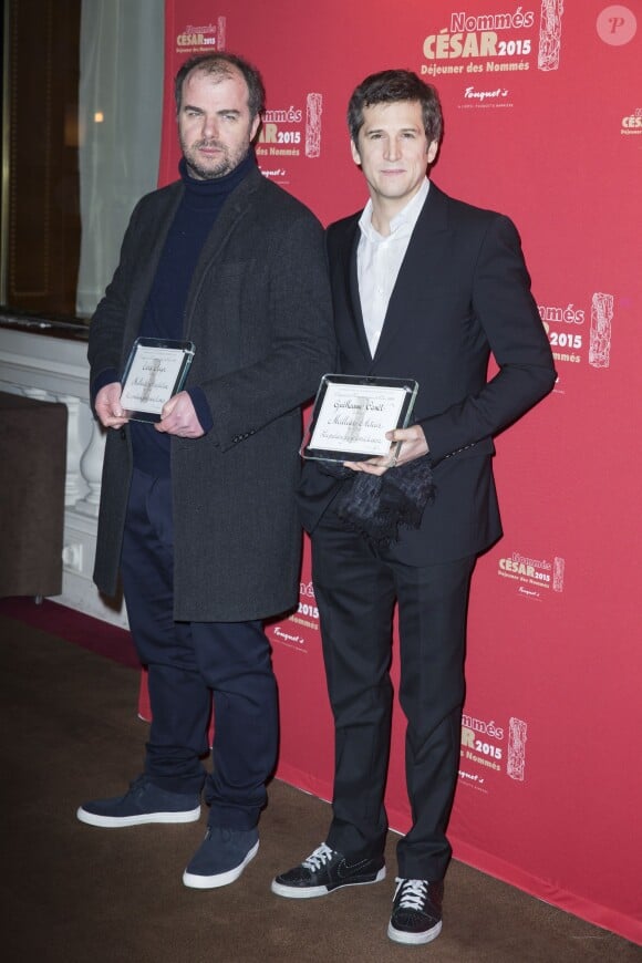 Cédric Anger, nommé dans la catégorie Meilleure Adaptation pour le film "La prochaine fois je viserai le coeur" et Guillaume Canet, nommé dans la catégorie Meilleur Acteur dans le film "La prochaine fois je viserai le coeur" - Déjeuner des nommés aux César 2015 au Fouquet's à Paris, le 7 février 2015.