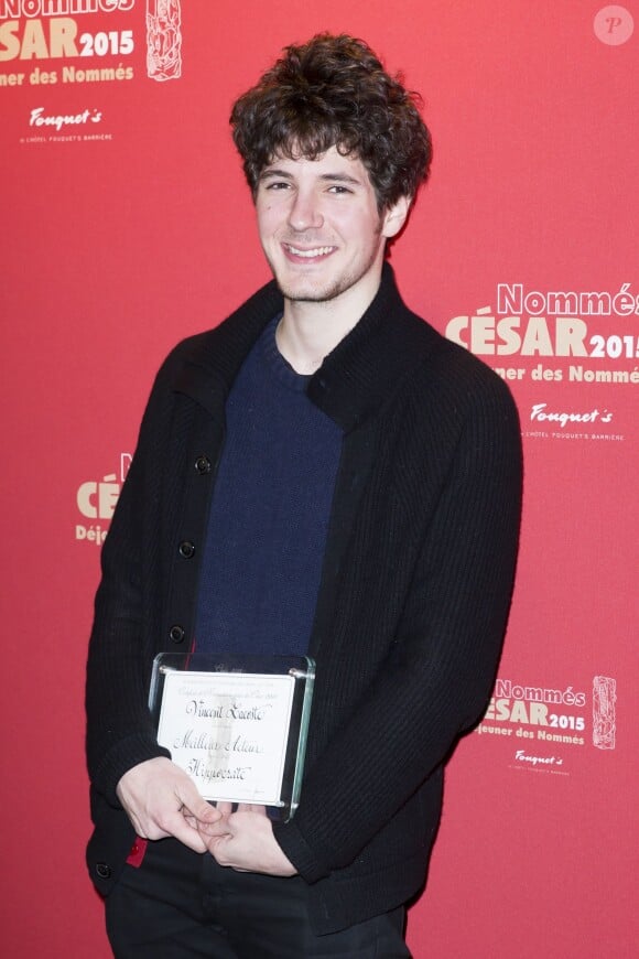 Vincent Lacoste, nommé dans la catégorie Meilleur Acteur dans le film "Hippocrate" - Déjeuner des nommés aux César 2015 au Fouquet's à Paris, le 7 février 2015.