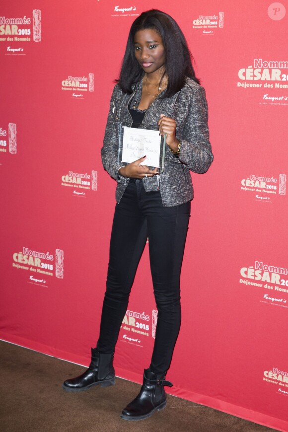 Karidja Touré, nommée dans la catégorie Meilleur Espoir Féminin dans le film "Bande de filles" - Déjeuner des nommés aux César 2015 au Fouquet's à Paris, le 7 février 2015
