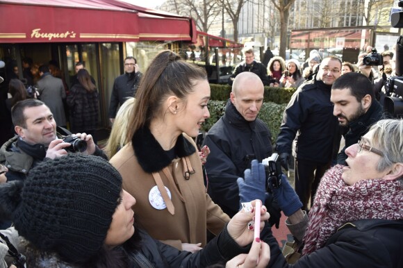 Charlotte Le Bon - Arrivées extérieures au déjeuner des nommés aux César 2015 au Fouquet's à paris le 7 février 2015