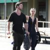 Semi-Exclusif - Miley Cyrus et son compagnon Patrick Schwarzenegger sont repérés à la sortie du restaurant "Taco Hugo" à Studio city le 22 janvier 2015 au retour de leur escapade amoureuse à Hawaï. 