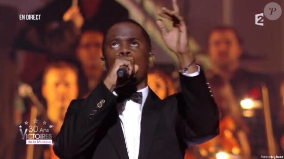 Black M aux 30e Victoires de la musique, au Zénith de Paris, le 13 février 2015.