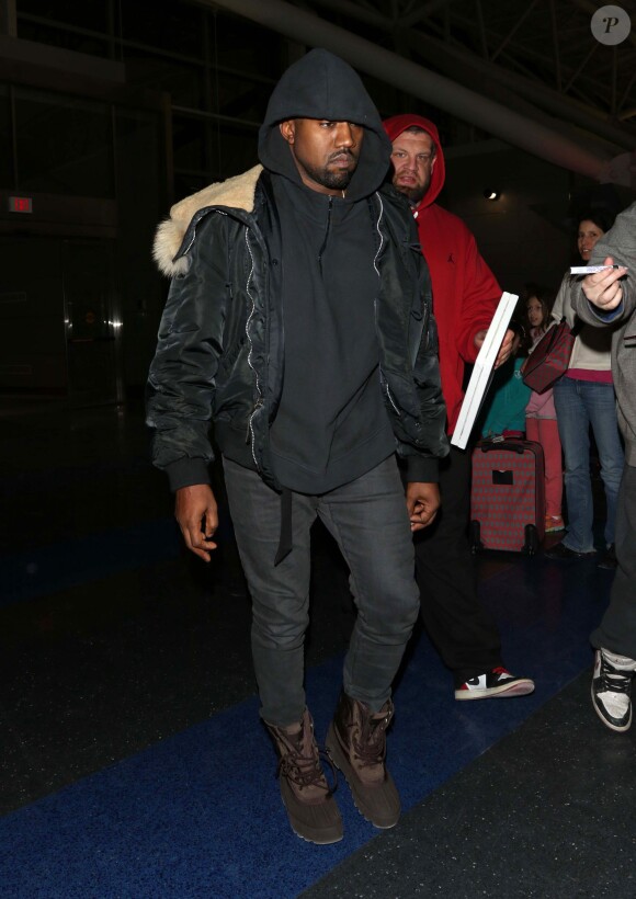Kanye West à l'aéroport JFK à New York. Le 16 février 2015.