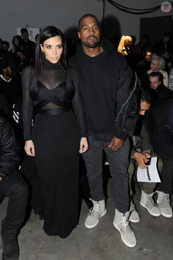 Kim Kardashian et Kanye West assistent au défilé Robert Geller automne-hiver 2015 Fashion Show au Pier 59. New York, le 14 février 2015.