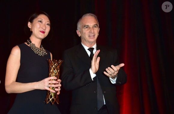 Alain Terzian et Fleur Pellerin - Dîner des producteurs et remise du prix "Daniel Toscan du Plantier" au Four Seasons Hotel George V à Paris le 16 février 2015.
