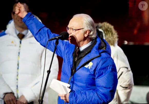 Le roi Carl XVI Gustaf de Suède lors de la cérémonie d'ouverture des championnats du monde de ski nordique, le 18 février 2015 à Falun, dans le centre du pays.