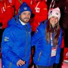 Le prince Carl Philip de Suède et sa fiancée Sofia Hellqvist lors de la cérémonie d'ouverture des championnats du monde de ski nordique, le 18 février 2015 à Falun, dans le centre du pays.
