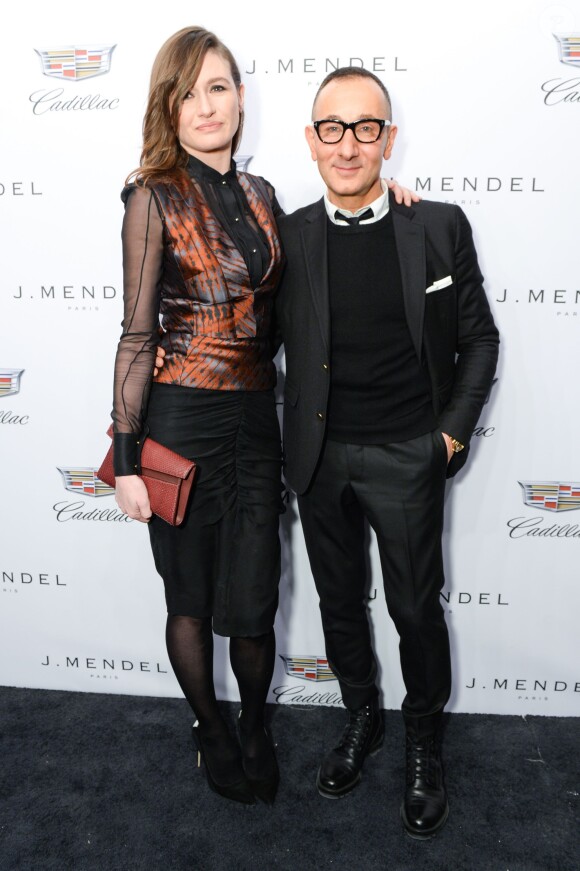 Emily Mortimer et Gilles Mendel dans les coulisses du défilé J. Mendel automne-hiver 2015 au 330 Hudson. New York, le 19 février 2015.