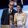 Abderrahmane Sissako et Kessen Tall (césar du meilleur scénario original pour le film "Timbuktu") - 40ème cérémonie des César au théâtre du Châtelet à Paris, le 20 février 2015
