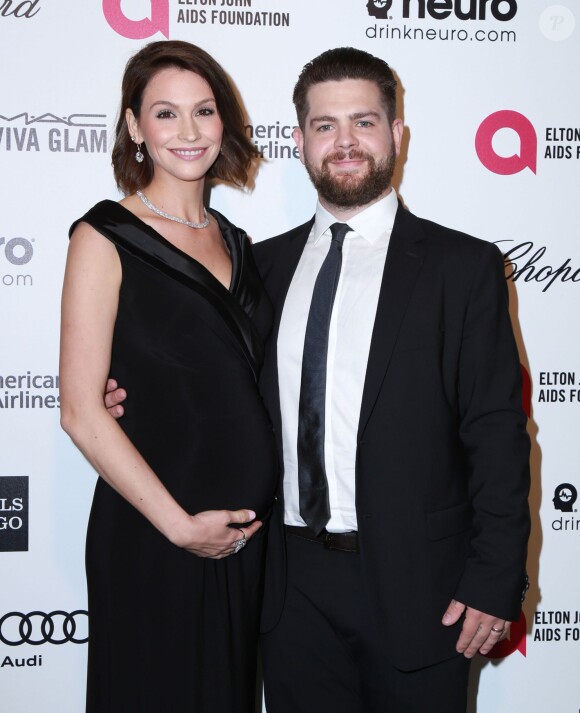 Jack Osbourne et sa femme Lisa Osbourne, enceinte - Soirée "Elton John AIDS Foundation Oscar Party" 2015 à West Hollywood, le 22 février 2015. 