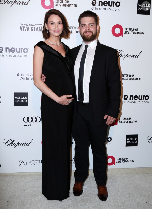 Jack Osbourne et sa femme Lisa Osbourne, enceinte - Soirée "Elton John AIDS Foundation Oscar Party" 2015 à West Hollywood, le 22 février 2015