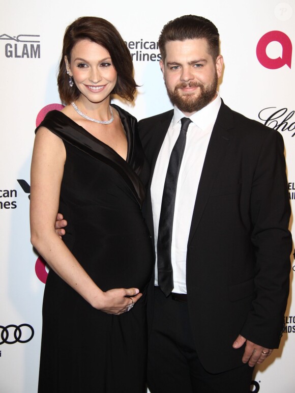 Jack Osbourne et sa femme Lisa Stelly enceinte - Soirée "Elton John AIDS Foundation Oscar Party" 2015 à West Hollywood, le 22 février 2015. 