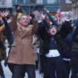  Tom Hanks, Justin Bieber et Carly Rae Jepsen dansent lors du tournage d'une publicit&eacute; pour Fiat &agrave; New York, le 16 f&eacute;vrier 2015.&nbsp;  