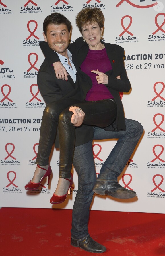 Christophe Beaugrand et Catherine Laborde - Soirée de lancement du "Sidaction 2015" au Musée du Quai Branly à Paris, le 2 mars 2015