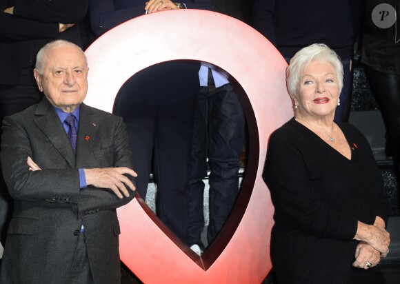 Pierre Bergé (Président de Sidaction) et Line Renaud (Vice-présidente de Sidaction) - Soirée de lancement du "Sidaction 2015" au Musée du Quai Branly à Paris, le 2 mars 2015