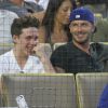 Brooklyn Beckham et David Beckham - David Beckham et 3 ses fils Brooklyn, Romeo and Cruz assistent au match de baseball des Los Angeles Dodgers au Dodger stadium à Los Angeles, le 1er août 2014. Ils passent une soirée entre garçons.