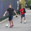 Exclusif - David Beckham quitte le camp des loges avec ses trois fils Brooklyn, Cruz et Romeo apres une seance d'entrainement a Saint-Germain en Laye, France le 4 mai 2013.