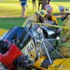 Actor Harrison Ford has been hurt after crashing his vintage Ryan PT-22 recruit plane into Penmar golf course in Venice, Los Angeles, CA, USA, March 5, 2015. In the photographs a FAA inspector and a fire chief are seen inspecting Harrison's leather helmet and the cockpit of the estimated quarter million dollar plane. Photo by GSI/ABACAPRESS.COM06/03/2015 - Los Angeles