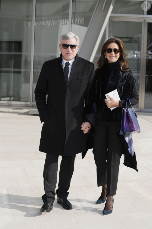 Sidney et Katia Toledano arrivent à la Fondation Louis Vuitton pour assister au défilé Louis Vuitton automne-hiver 2015-2016. Paris, le 11 mars 2015.