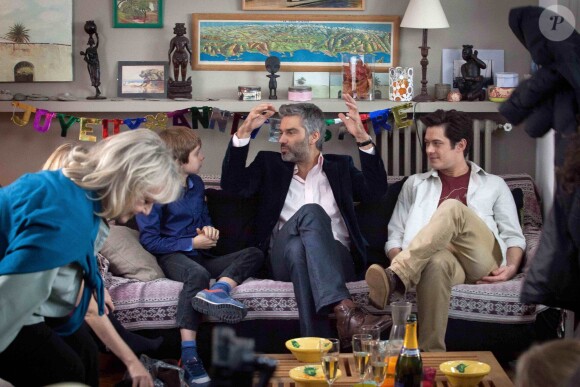 Exclusif - Mylene Demongeot, Francois Vincentelli et Aurelien Wiik sur le tournage du téléfilm Des roses en hiver, diffusé sur France 2, le 16 décembre 2013.