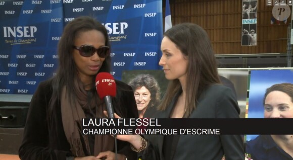 Laura Flessel - Hommage à Florence Arthaud, Camille Muffat et Alexis Vastine à l'INSEP à Paris, le 11 mars 2015.