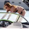 Lindsay Lohan fait du jet-ski pendant ses vacances à Mykonos en Grèce, le 4 août 2014.