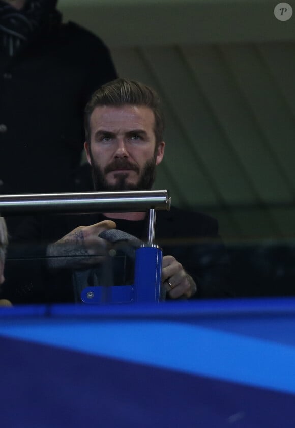 David Beckham lors du match de ligue des champions entre le Paris Saint-Germain (PSG) et Chelsea à Londres le 11 mars 2015