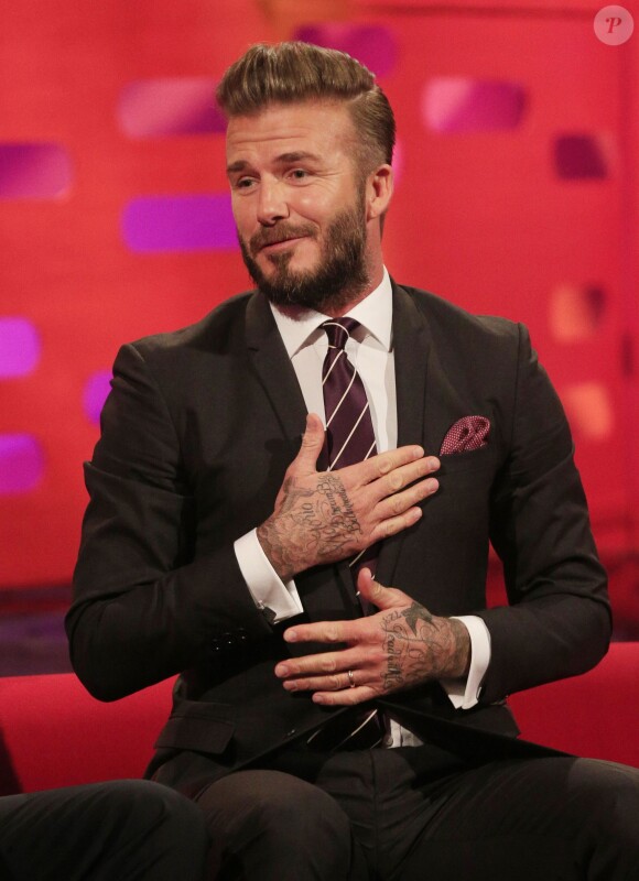 David Beckham lors du Graham Norton Showaux London Studios, à Londres, le 19 février 2015