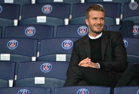 David Beckham lors de la rencontre entre le Paris Saint-Germain et le FC Barcelone au Parc des Princes à Paris, le 30 septembre 2014
