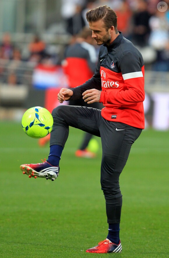 David Beckham avant le match entre l'Olympique Lyonnais et le Paris Saint-Germain au stade Gerland de Lyon, le 12 mai 2013