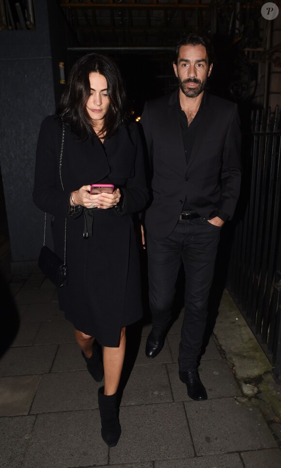 Robert Pirès et son épouse Jessica Lemarie ont assisté à l'after-party d'inauguration de la boutique Balmain, à l'Annabel's. Londres, le 17 mars 2015.