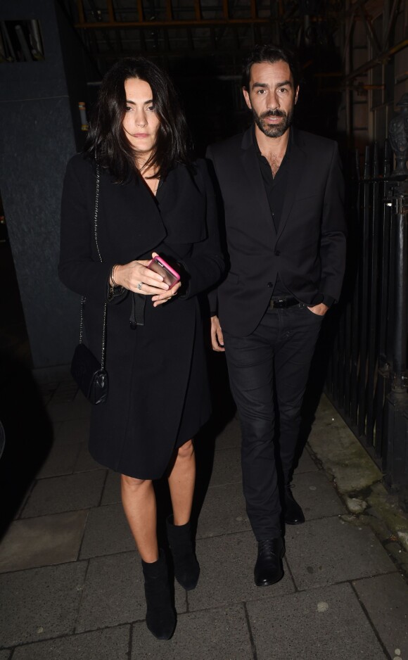 Robert Pirès et son épouse Jessica Lemarie ont assisté à l'after-party d'inauguration de la boutique Balmain, à l'Annabel's. Londres, le 17 mars 2015.