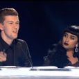 Natalia Kills et son mari Willy Moon humilient un candidat, Joe Irvine, dans X Factor en Nouvelle-Zélande, mars 2015.