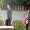 Fernando Torres est allé chercher ses enfants Nora et Leo à l'école avec son épouse Olalla, le 20 mars 2015, à Madrid