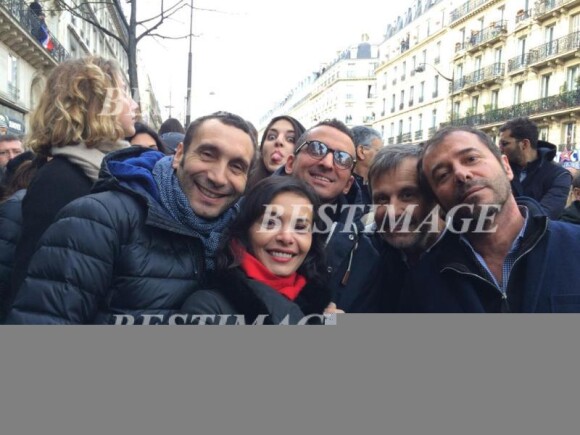 Zinedine Soualem, Saïda Jawad, Sid Rouis et Bernard Montiel - Marche républicaine pour Charlie Hebdo à Paris, suite aux attentats terroristes survenus à Paris les 7, 8 et 9 janvier. Paris, le 11 janvier 2015