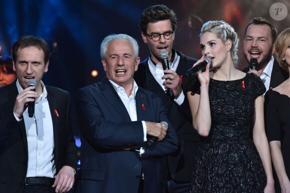 Exclusif - Gérard Michel, Thomas Isle et Camille Lou - Enregistrement de l'émission "La Télé Chante Pour le Sidaction" au théâtre des Folies Bergère à Paris. L'émission sera diffusée sur France 2 le 28 mars