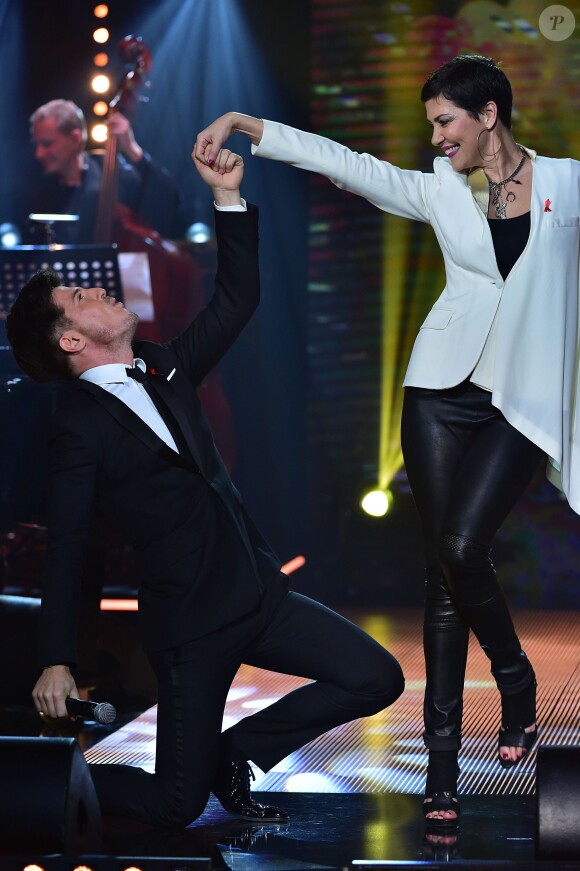 Exclusif - Vincent Niclo et Cristina Cordula - Enregistrement de l'émission "La Télé Chante Pour le Sidaction" au théâtre des Folies Bergère à Paris. L'émission sera diffusée sur France 2 le 28 mars