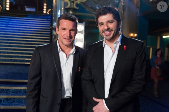 Exclusif - Benjamin Castaldi et Patrick Fiori - Backstage de l'enregistrement de l'émission "La télé chante pour le Sidaction" aux Folies Bergère à Paris. L'émission sera diffusée sur France 2 le 28 mars