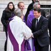 Christian Estrosi, le maire de Nice et Adolphe Colrat, le préfet des Alpes Maritimes lors des obsèques de Camille Muffat en l'église Saint Jean-Baptiste-Le Vœu à Nice, le 25 mars 2015
