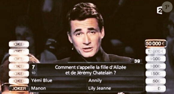 Jérémy Chatelain n'a pas apprécié qu'une question du jeu Joker (France 2) concerne sa fille Annily. Avril 2015.