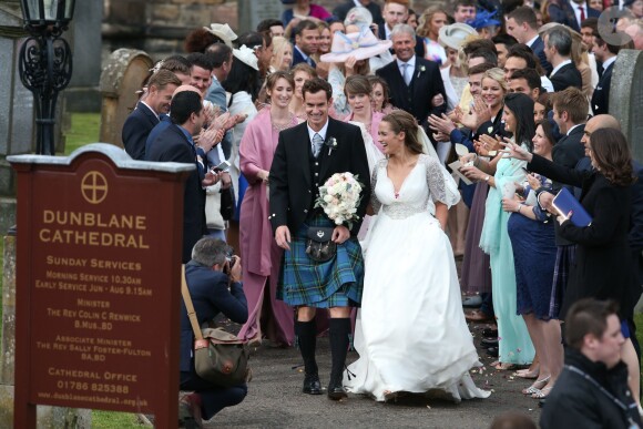 Andy Murray et Kim Sears se marient à la cathédrale de Dunblane en Ecosse, le 11 avril 2015.