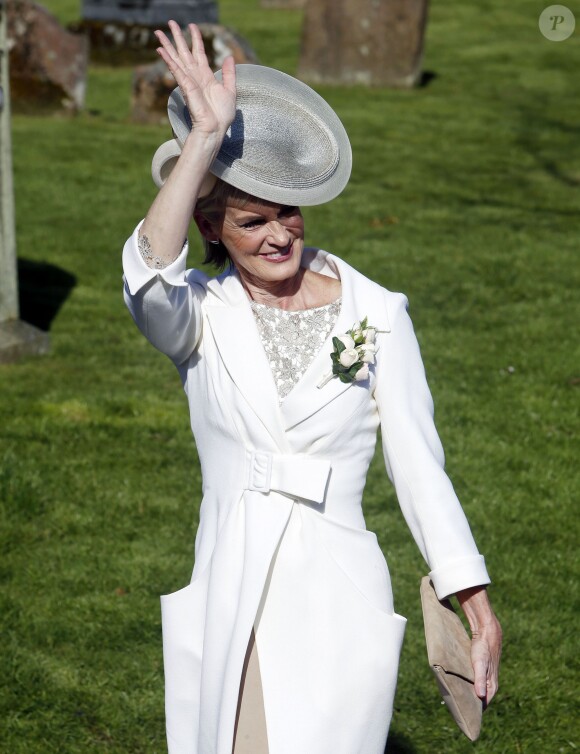 Judy Murray (maman d'Andy) au mariage d'Andy Murray et Kim Sears à la cathédrale de Dunblane en Ecosse, le 11 avril 2015.