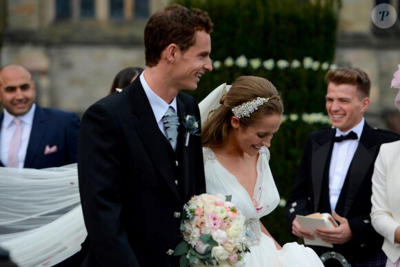 Andy Murray et Kim Sears se marient à la cathédrale de Dunblane en Ecosse, le 11 avril 2015.